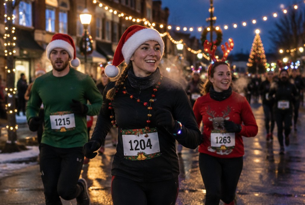 An evening holiday 5K lit by string lights in downtown Fort Worth