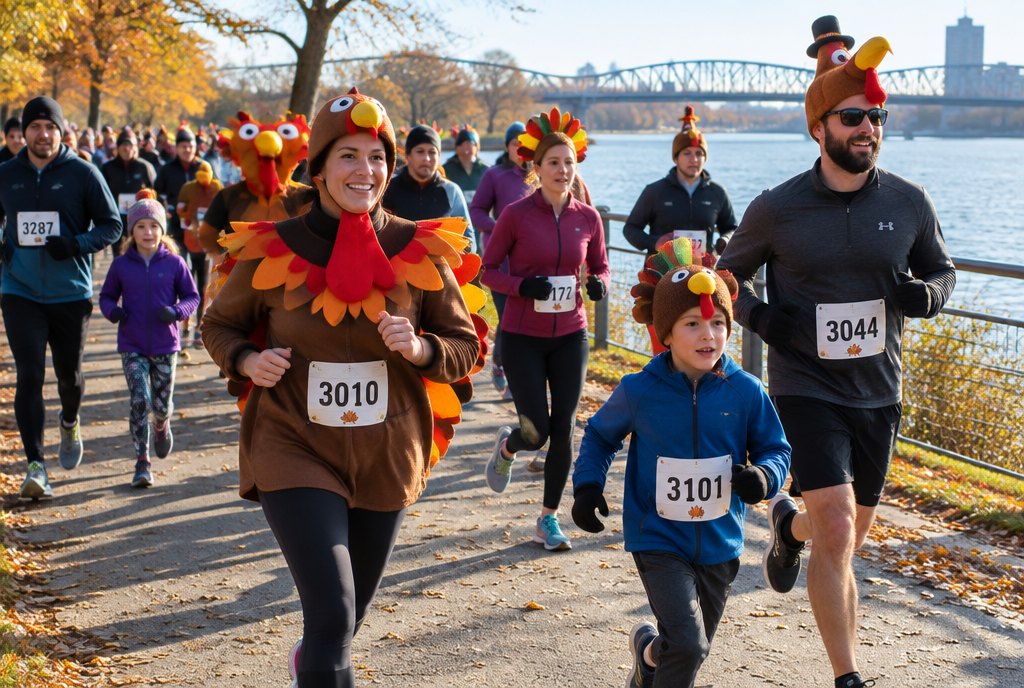 Runners on a riverside trail during a community 5K